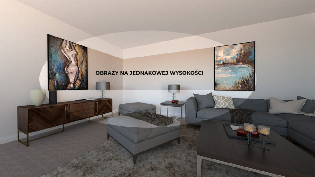 Nowoczesnie zaprojektowany salon, udekorowany nowoczesnymi obrazami