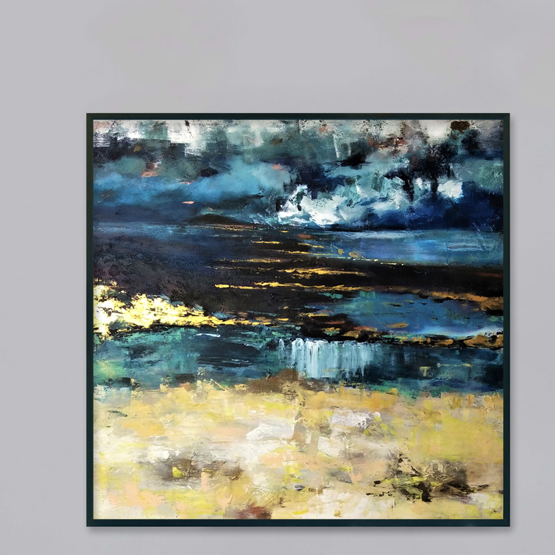 Obraz Akrylowy W Nieznane 100 x 100 cm obraz na szarej dobrej ścianie Piękny ręcznie malowany obraz na płótnie na szarej ścianie
