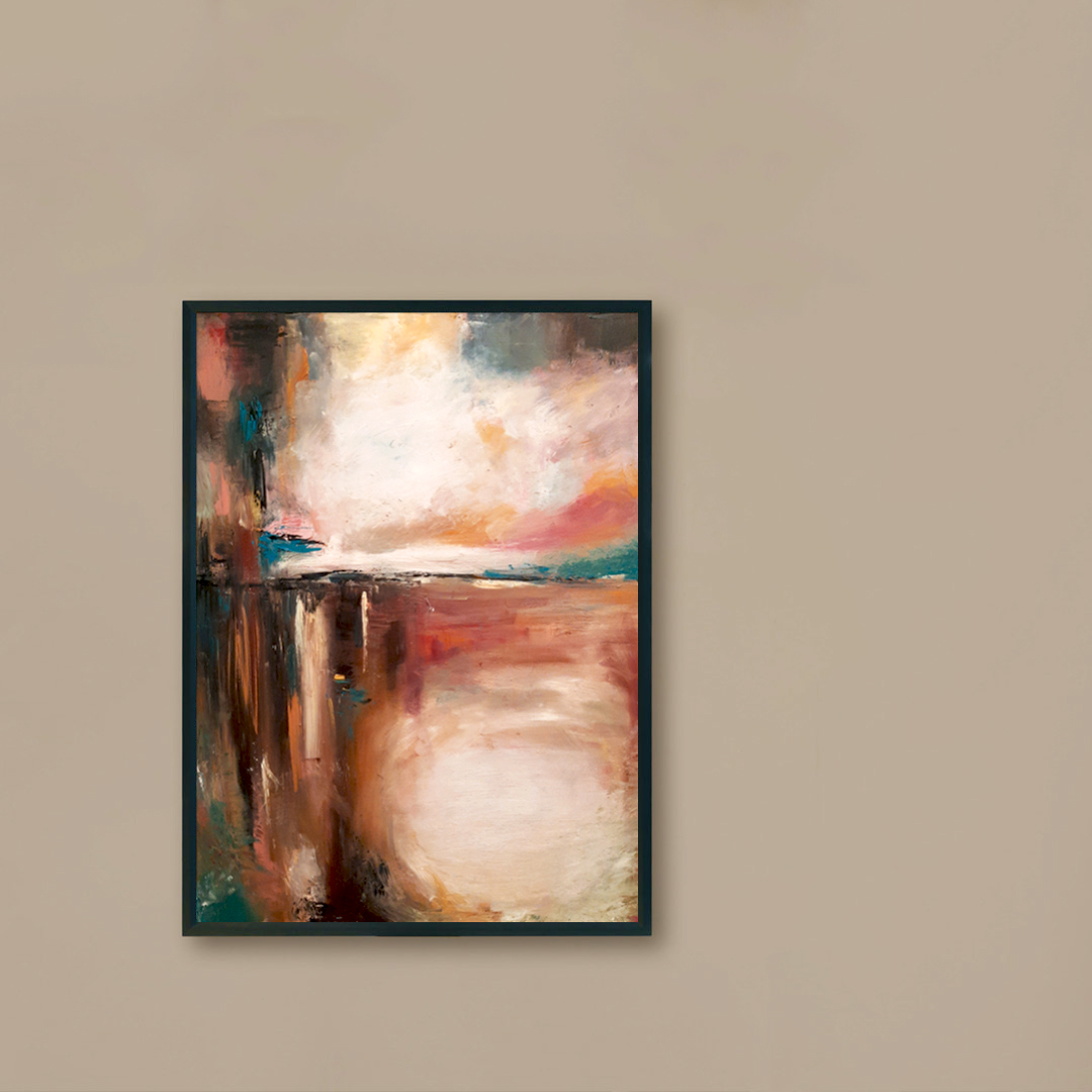 Obraz Akrylowy Nadzieja 50 x 70 cm na brązowej ścianie Krajobraz ręcznie malowany na płótnie. Duży oryginalny obraz do powieszenia na ścianę do salonu, sypialni. Piękny, abstrakcyjny obraz akrylowy do kupna.