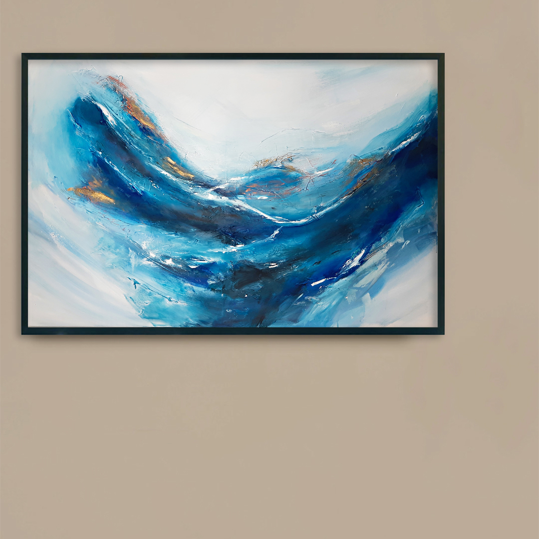 Obraz Akrylowy Podmuch 115 x 75 cm obraz na brązowej ścianie Duży ręcznie malowany pejzaż morski krajobraz. Obraz morski pejzaż online. Obrazy do salonu, sypialni. Galeria sztuki online z obrazami do kupienia.