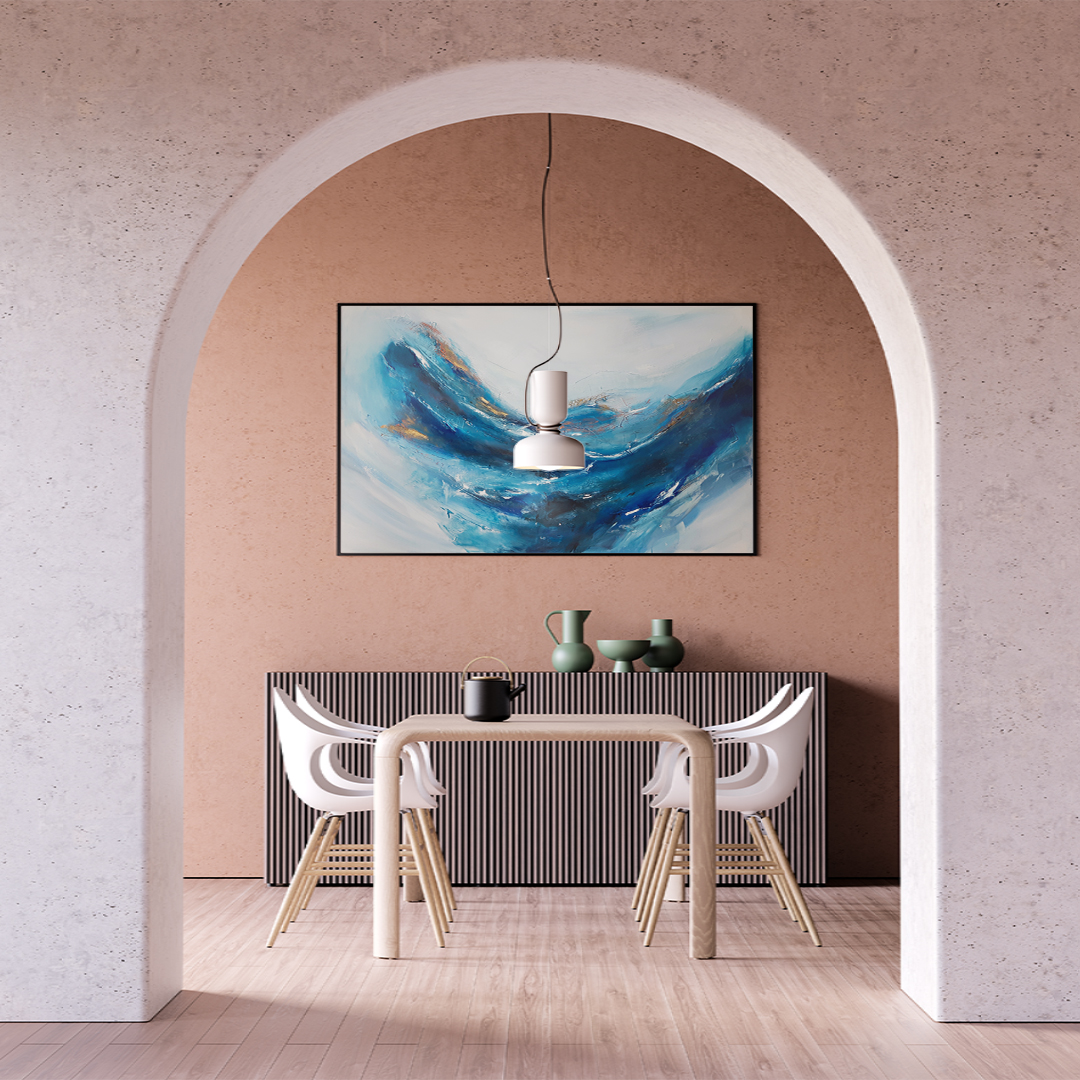 Obraz Akrylowy Podmuch 115 x 75 cm obraz na ścianę do jadalni Duży ręcznie malowany pejzaż morski krajobraz. Obraz morski pejzaż online. Obrazy do salonu, sypialni. Galeria sztuki online z obrazami do kupienia.