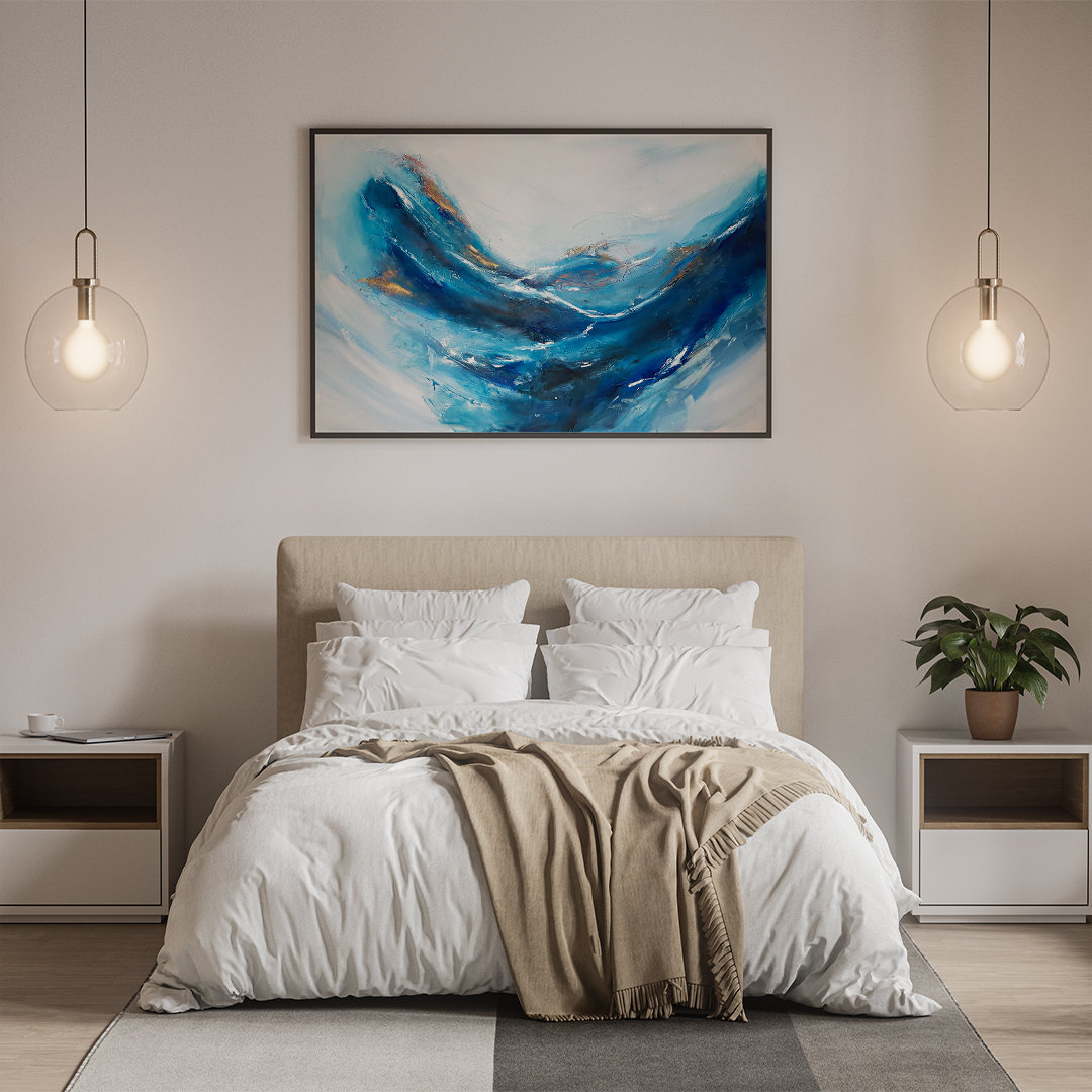 Obraz Akrylowy Podmuch 115 x 75 cm obraz na ścianę do sypialni Duży ręcznie malowany pejzaż morski krajobraz. Obraz morski pejzaż online. Obrazy do salonu, sypialni. Galeria sztuki online z obrazami do kupienia.