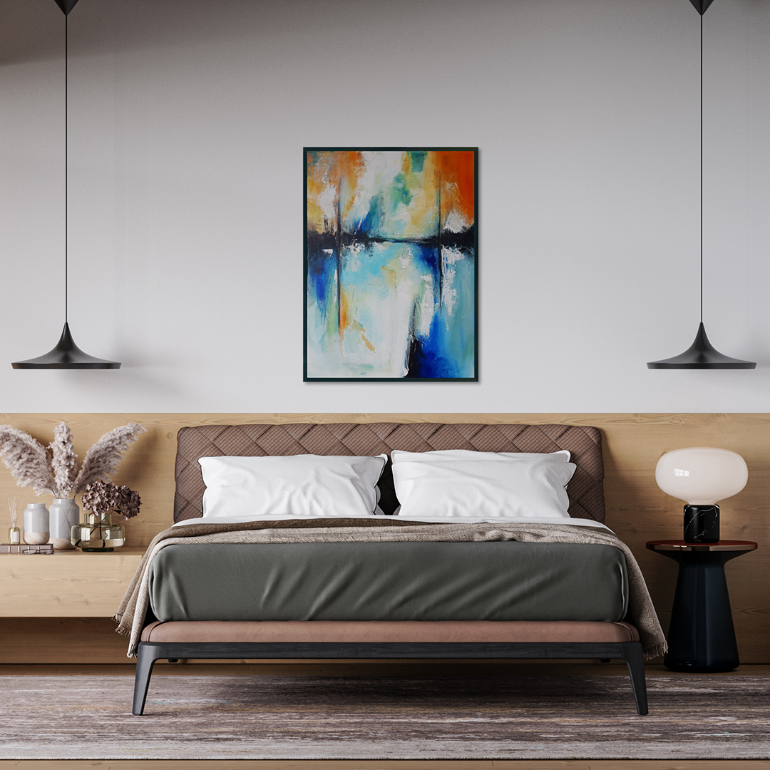 Obraz Akrylowy Port Morski 70 x 90 cm obraz do sypialni morski pejzaż ręcznie malowany na płótnie do powieszenia na ścianie. Obraz akrylowy ręcznie malowany do kupienia. Obraz do sypialni
