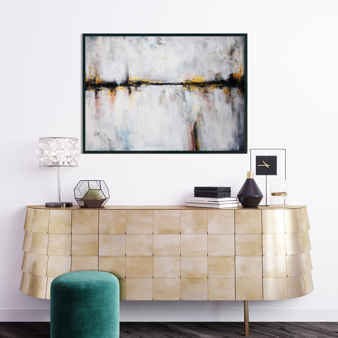 Obraz Akrylowy Złoty Brzeg 70 x 90 cm nad komodą ręcznie malowane obrazy akrylowe na sprzedaż