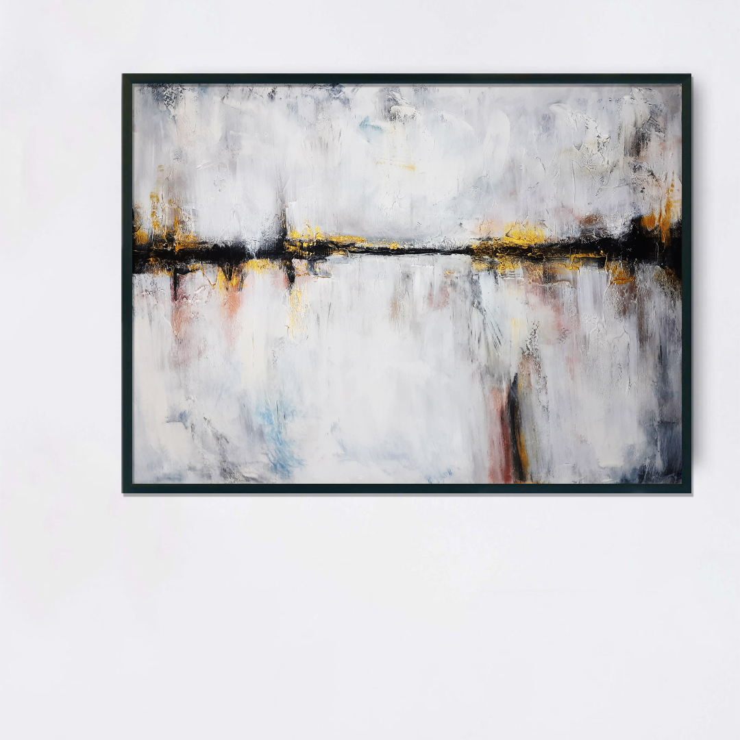 Obraz Akrylowy Złoty Brzeg 70 x 90 cm obraz na białej ścianie morski pejzaż ręcznie malowany na płótnie do powieszenia na ścianie. Obraz akrylowy ręcznie malowany do kupienia.