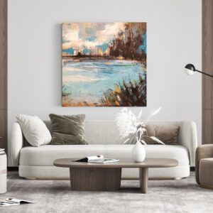 Kwadratowy – “Organika”-  Ręcznie Malowany Obraz Abstrakcyjny na Ścianę do Salonu, Sypialni, Biura i Gabinetu