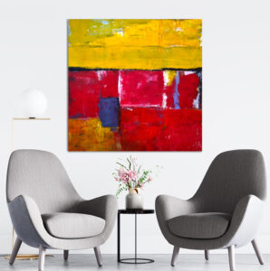 Kwadratowy – “Tulipany”-  Ręcznie Malowany Obraz Abstrakcyjny na Ścianę do Salonu, Sypialni, Biura i Gabinetu