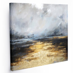 Kwadratowy – “Złoty Pejzaż Nadmorski” – Duży Abstrakcyjny Obraz do Salonu Abstrakcja Autorska Online