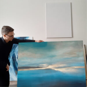 Poziomy – “Błękitny Blask” – Ręcznie Malowane Obrazy do Salonu Autorskie Obrazy Malowane do Salonu