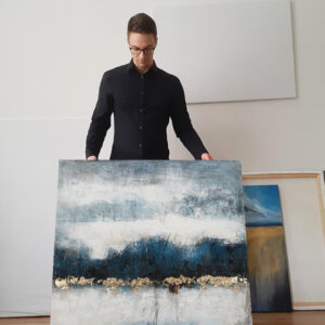 Kwadratowy – “Głębia Morza” – Ręcznie Malowane Obrazy do Salonu Autorskie Obrazy Malowane do Salonu