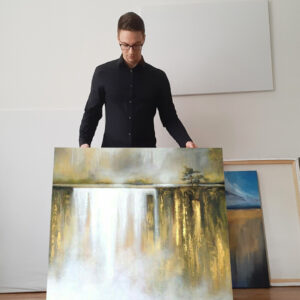 Kwadratowy – “Wodospad” – Ręcznie Malowane Obrazy do Salonu Autorskie Obrazy Malowane do Salonu