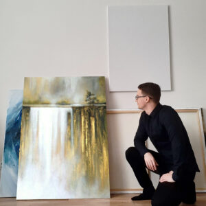 Pionowy – “Wodospad” – Ręcznie Malowane Obrazy do Salonu Autorskie Obrazy Malowane do Salonu