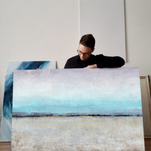 Poziomy – “Błękitny Promyk” – Ręcznie Malowane Obrazy do Salonu Autorskie Obrazy Malowane do Salonu