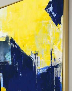 “Abstrakt Granatowo-Żółty” – Ręcznie Malowane Obrazy do Salonu Autorskie Obrazy Malowane do Salonu
