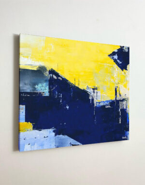 “Abstrakt Granatowo-Żółty” – Ręcznie Malowane Obrazy do Salonu Autorskie Obrazy Malowane do Salonu